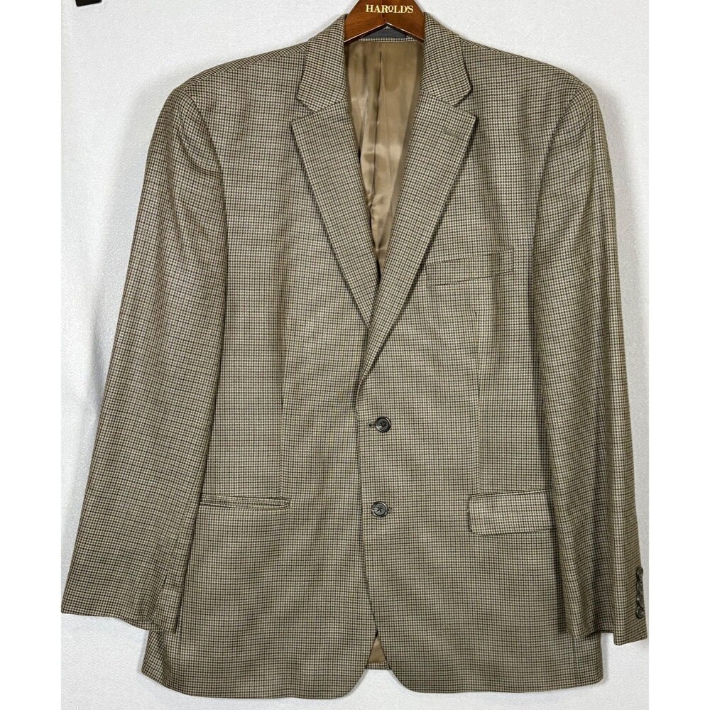 Lauren Ralph Lauren Blazer Mens 44R Brown Houndstooth Wool Silk Sportscoat